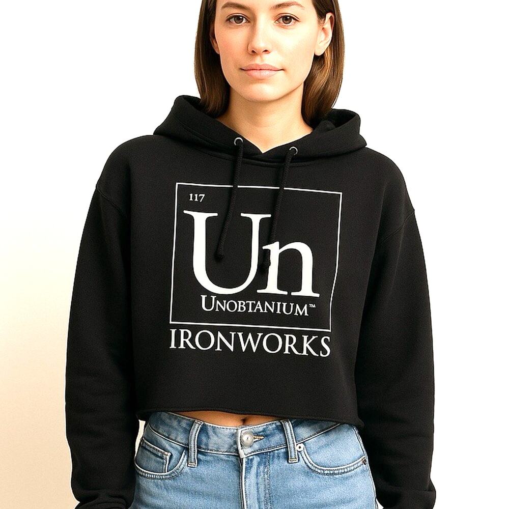 Periodic Table of Elements 117 UN Black Cropped Hoodie Bella And Canvas Medium